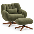 Fauteuil vert à dossier nervuré avec repose-pieds assorti